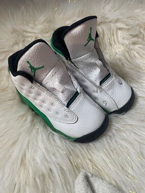 Jordan Kids White and Green Low-Top Basketball Sneakers